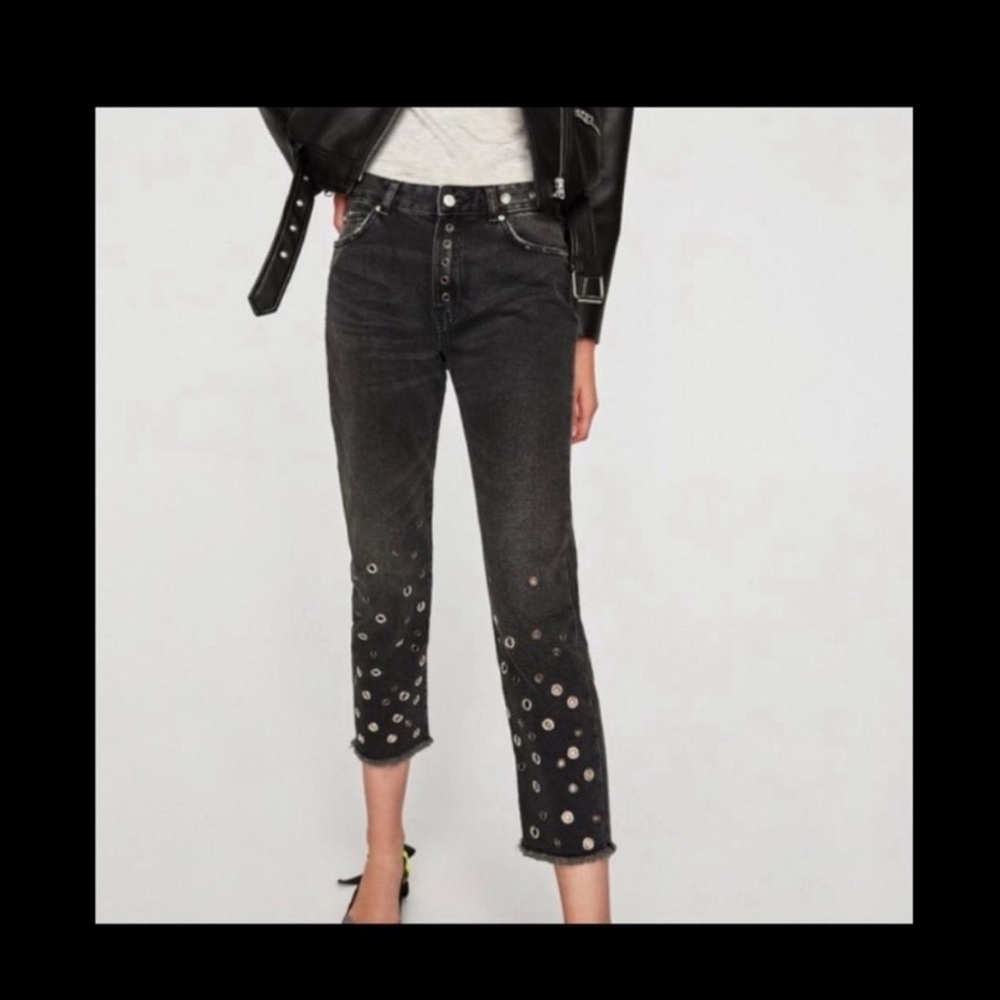 Zara Black Cropped Jeans with Silver Accents